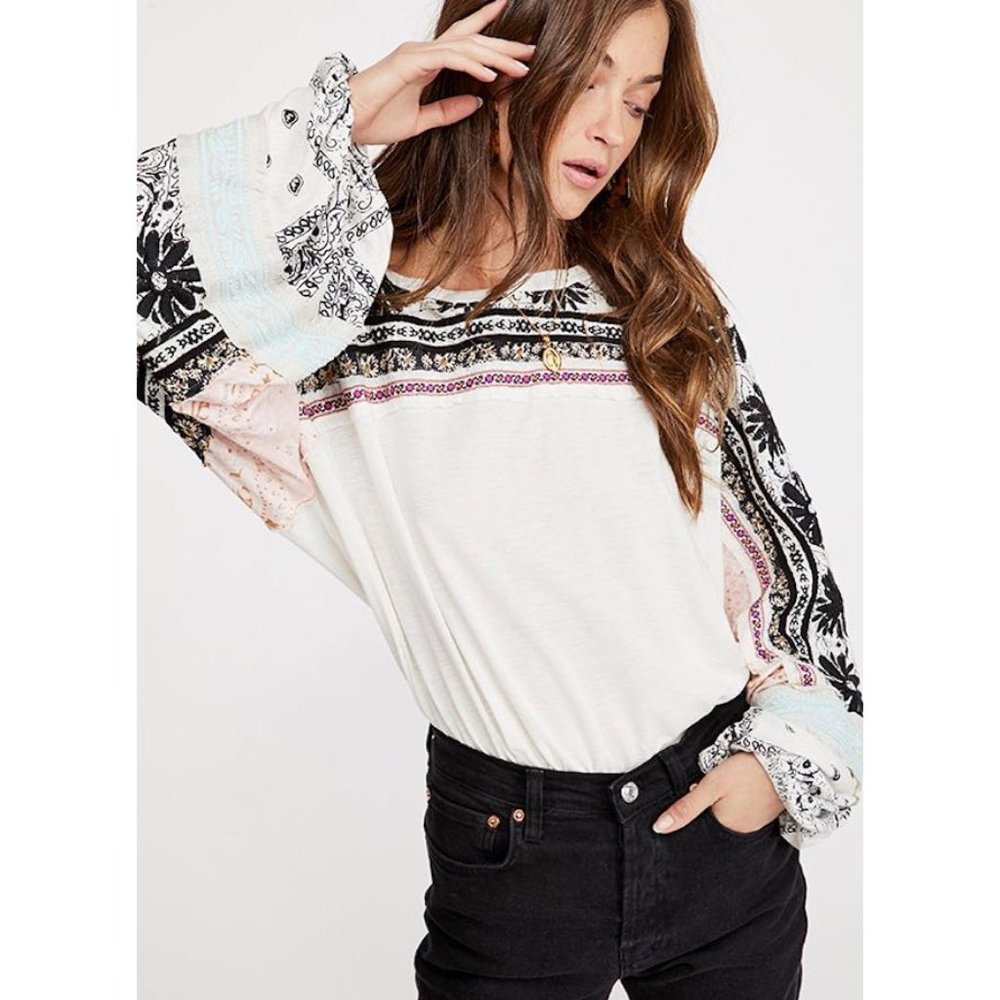 Free People Tripoli Slouchy Embroidered Boho Top - Picture 8 of 8